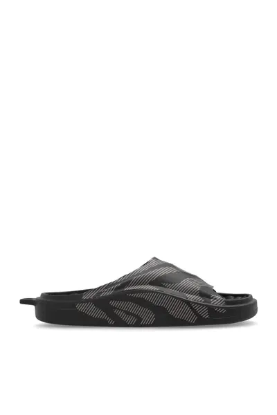 Adidas By Stella Mccartney Striped Pool Slide Sandals In Blackblacktech Ea