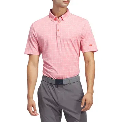 Adidas Golf Go-to Print Performance Golf Polo In Preloved Scarlet