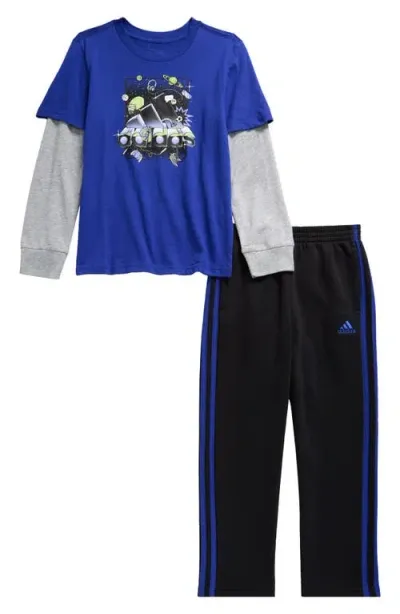 Adidas Originals Adidas Kids' Layered Graphic T-shirt & Sweatpants Set In Blue Royal