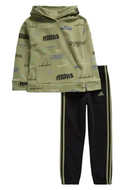 Adidas Originals Adidas Kids' Print Fleece Hoodie & Joggers Set In Green