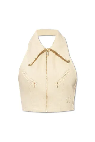 Adidas Originals Cropped Denim Gilet In Beige