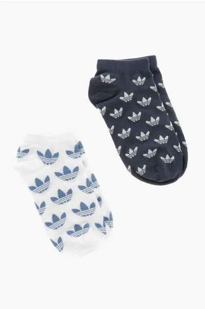 Adidas Originals Set Of 2 Cotton Blend Socks With All-over Logo In Black