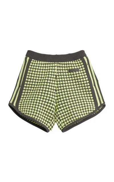 Adidas X Wales Bonner Crocheted Shorts In Semi Frozen Yellow,night Brown