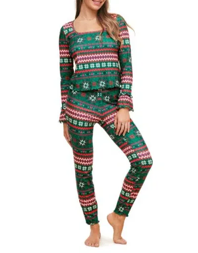 Adore Me Audra Pajama Long Sleeve Top & Legging Set In Novelty Green