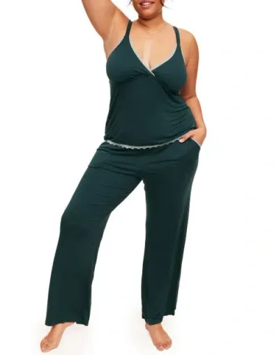 Adore Me Audrie Pajama Cami And Pants Set In Dark Green