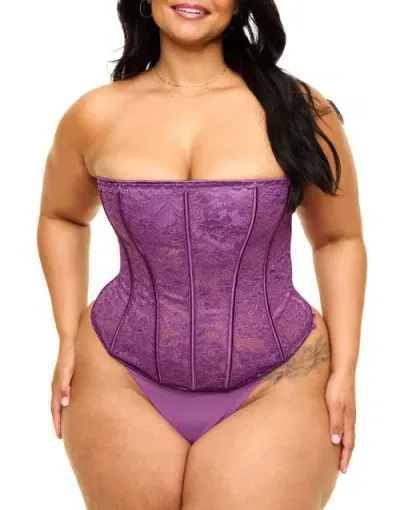 Adore Me Hailey Lined Corset & G-string Set In Dark Purple