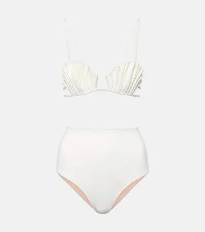 Adriana Degreas La Mer Coquillage High Waisted Bikini Set In Off White