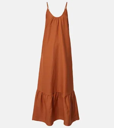 Adriana Degreas Linen-blend Maxi Dress In Cognac  