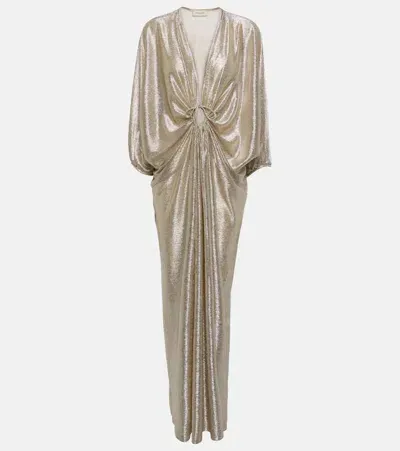 Adriana Degreas Moon Shine Metallic Maxi Dress In Silver