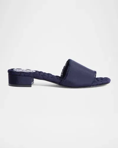 Aera Giorgia Grosgrain Kitten Mule Sandals In Navy