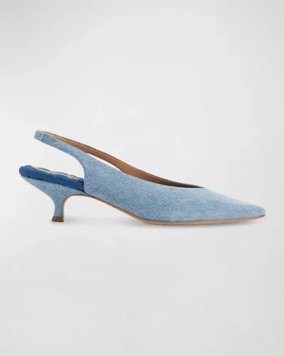 Aera Silvana Denim Kitten-heel Slingback Pumps In Dark Denim