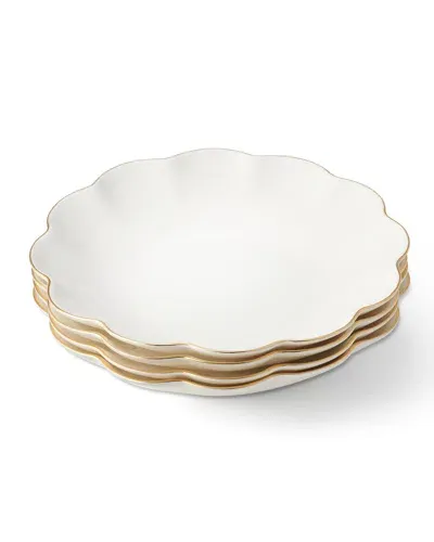 Aerin Scalloped Appetizer Plates, Set Of 4 In White/gold