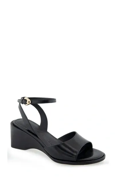 Aerosoles Nixon Ankle Strap Wedge Sandal In Black Leather