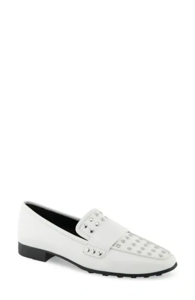 Aerosoles Prince Stud Loafer In White Combo Smooth Faux Leather-polyuret