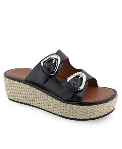 Aerosoles Darcy Flatform Slide Sandal In Black Leather