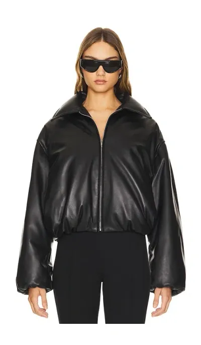 Aexae Leather Bomber Jacket In Black