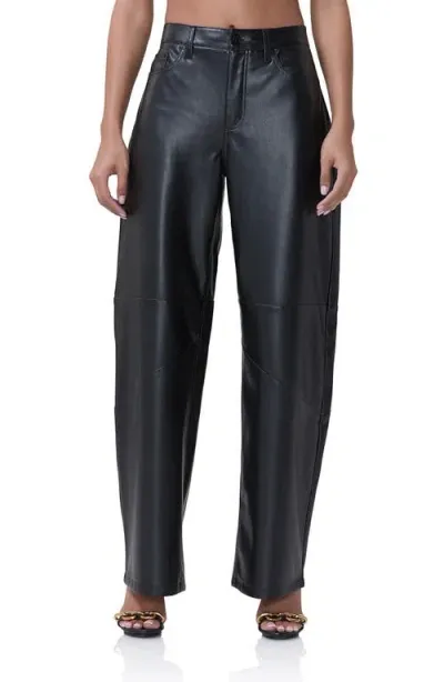 Afrm Ajax Faux Leather Barrel Leg Pants In Noir