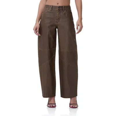 Afrm Ajax Faux Leather Barrel Leg Pants In Washed Brown Pu