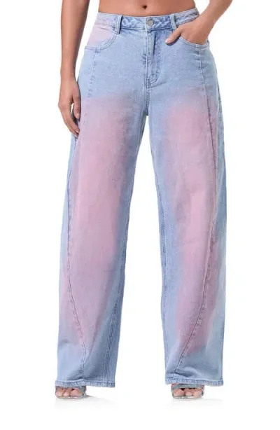 Afrm Archer High Waist Barrel Leg Jeans In Blue Pink