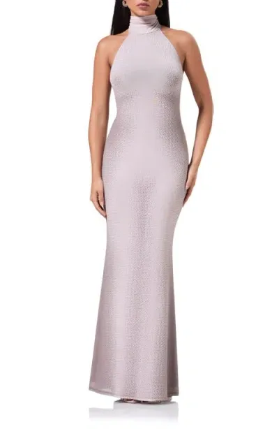 Afrm Arlette Turtleneck Mesh Maxi Dress In Beige Illusion