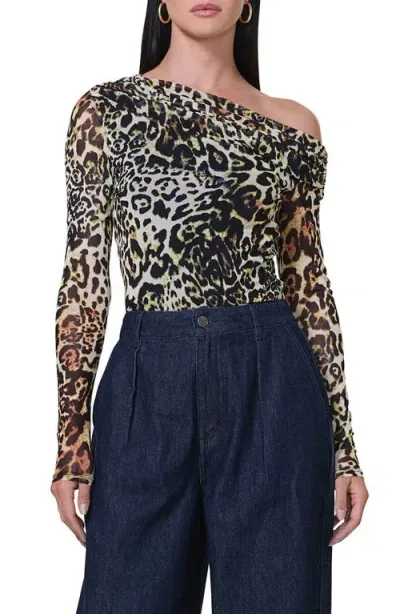 Afrm Barry One-shoulder Mesh Top In Fall Animal