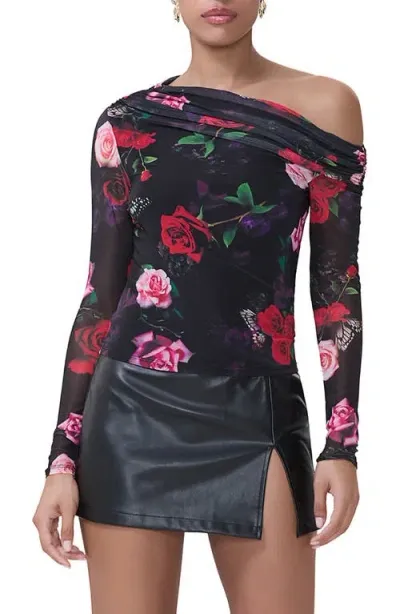 Afrm Barry One-shoulder Mesh Top In Mixed Rose