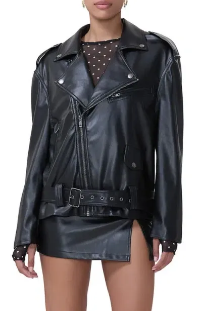 Afrm Blaise Oversize Faux Leather Moto Jacket In Noir Pu