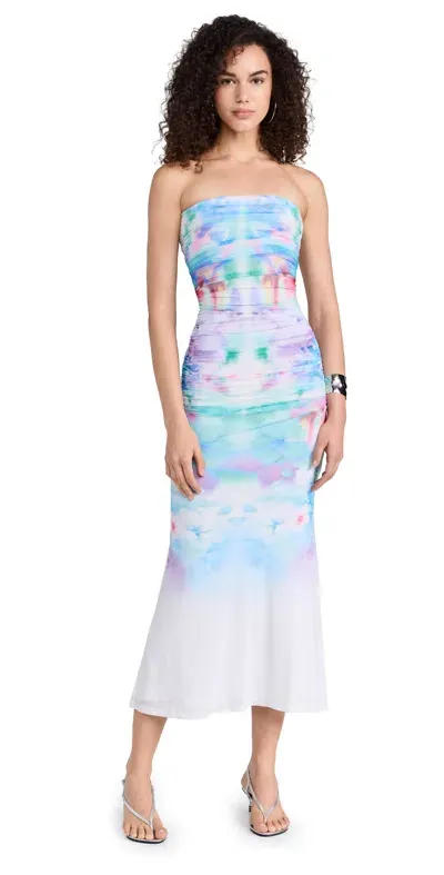 Afrm Charlotte Tube Full Ankle Length Dress Blur Blossom