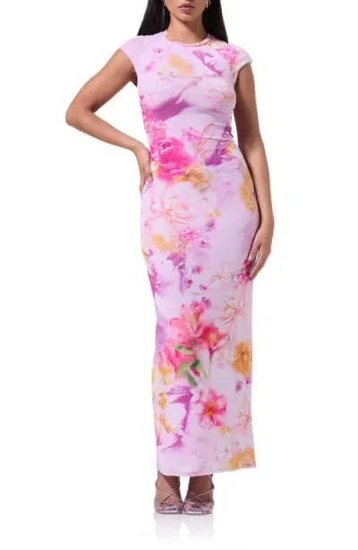 Afrm Cody Print Cap Sleeve Mesh Maxi Dress In Floral