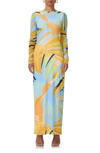 Afrm Didi Long Sleeve Mesh Maxi Dress In Assorted