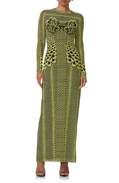 Afrm Didi Long Sleeve Mesh Maxi Dress In Citrus Petal