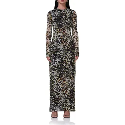 Afrm Didi Long Sleeve Mesh Maxi Dress In Fall Animal