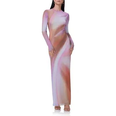 Afrm Didi Long Sleeve Mesh Maxi Dress In Lilac Watercolor