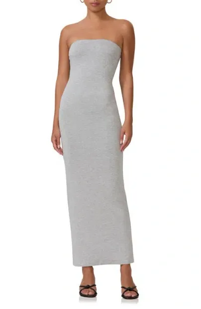 Afrm Dunn Strapless Knit Maxi Dress In Heather Grey