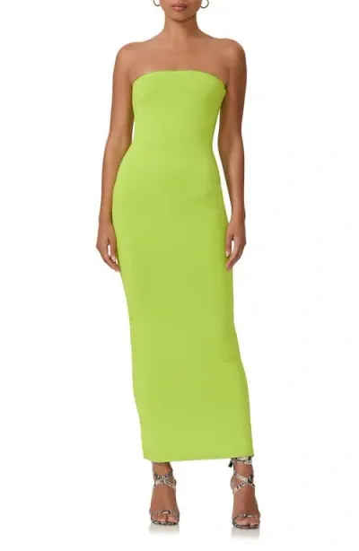 Afrm Dunn Strapless Knit Maxi Dress In Lime Punch