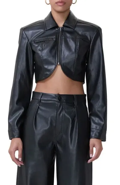 Afrm Hallie Crop Faux Leather Jacket In Noir Pu