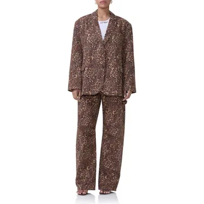 Afrm Joette Oversize Cotton Blend Blazer In Rock Leopard