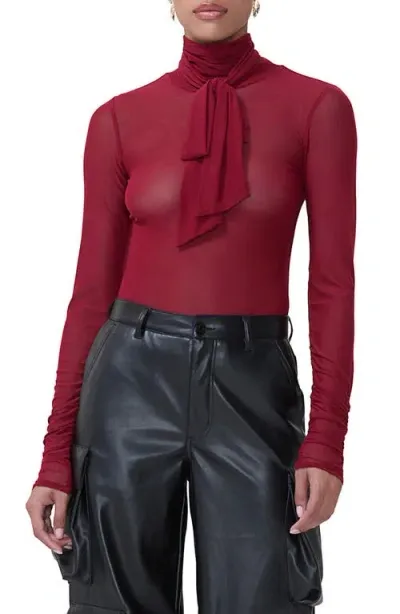 Afrm Julien Tie Neck Turtleneck Top In Rhubarb