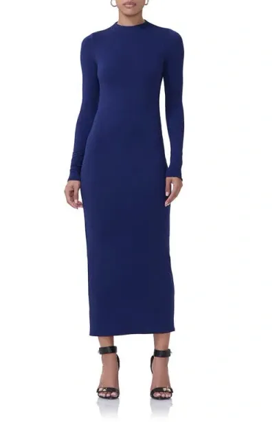 Afrm Juniper Long Sleeve Jersey Maxi Dress In Bright Navy