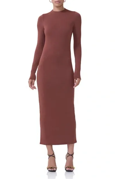 Afrm Juniper Long Sleeve Jersey Maxi Dress In Cocoa