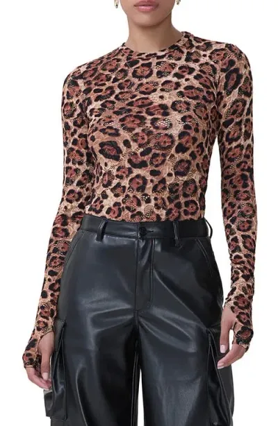 Afrm Kaylee Print Lace Top In Cocoa Leopard