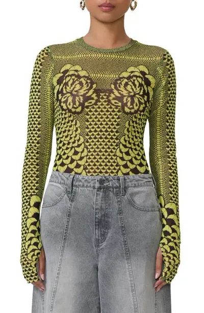 Afrm Kaylee Print Mesh Top In Citrus Petal