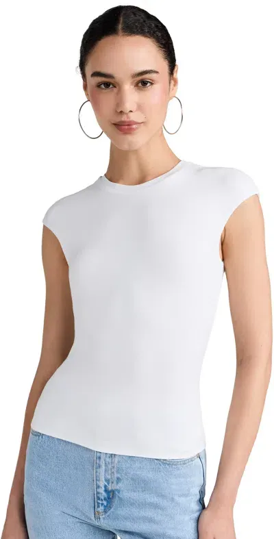 Afrm Nina Cap Sleeve Knit Crepe Top Bright White