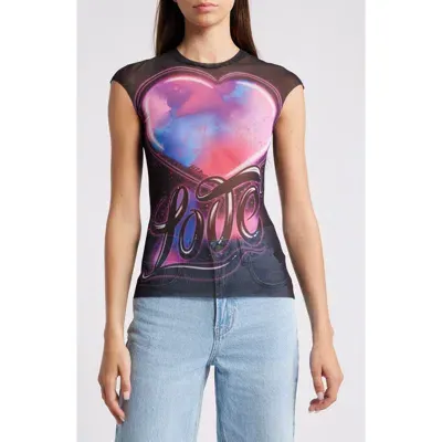 Afrm Nina Watercolor Leopard Print Mesh T-shirt In  Love