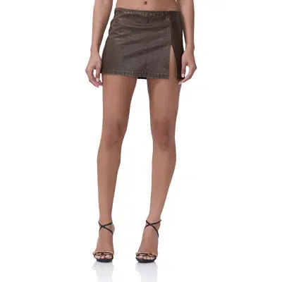 Afrm Olivia Faux Leather Miniskirt In Washed Brown