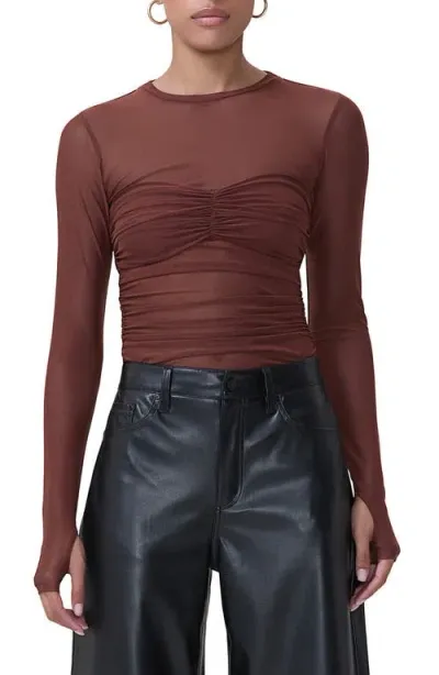 Afrm Sandrine Long Sleeve Mesh Top In Cocoa