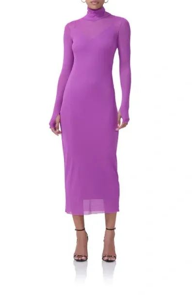 Afrm Shailene Long Sleeve Turtleneck Mesh Dress In Cactus Flower