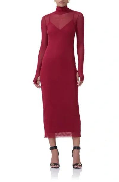 Afrm Shailene Mock Neck Mido Dress In Rhubarb