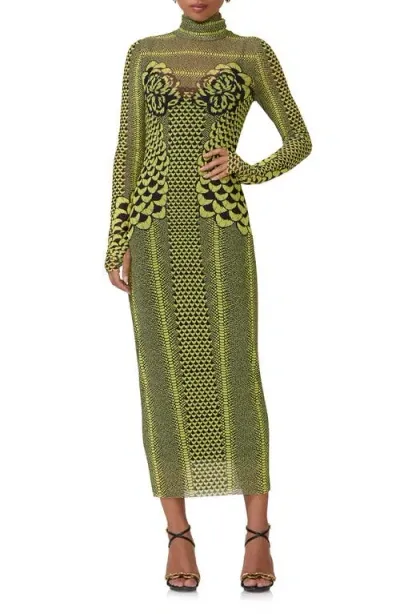 Afrm Shailene Mixed Print Long Sleeve Mesh Dress In Citrus Petal