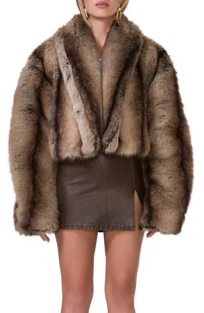 Afrm Stephanie Faux Fur Jacket In Stripe Taupe Fur